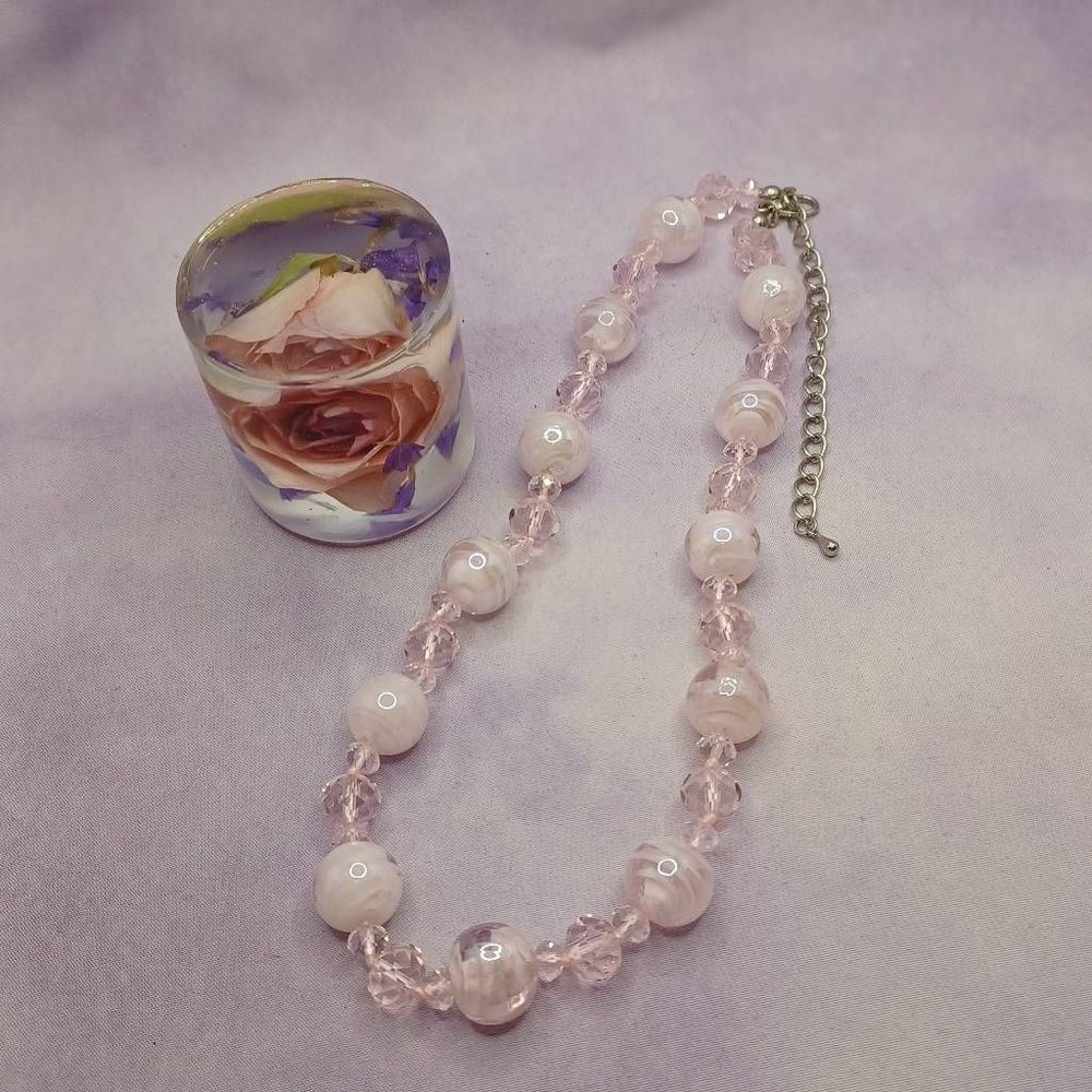 Pink glass 17"-21" necklace